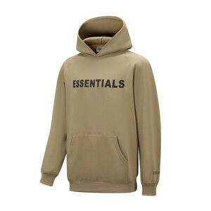 Essentials Fear of God Neutral Khaki Hoodie with Black Chest Logo Small unisex